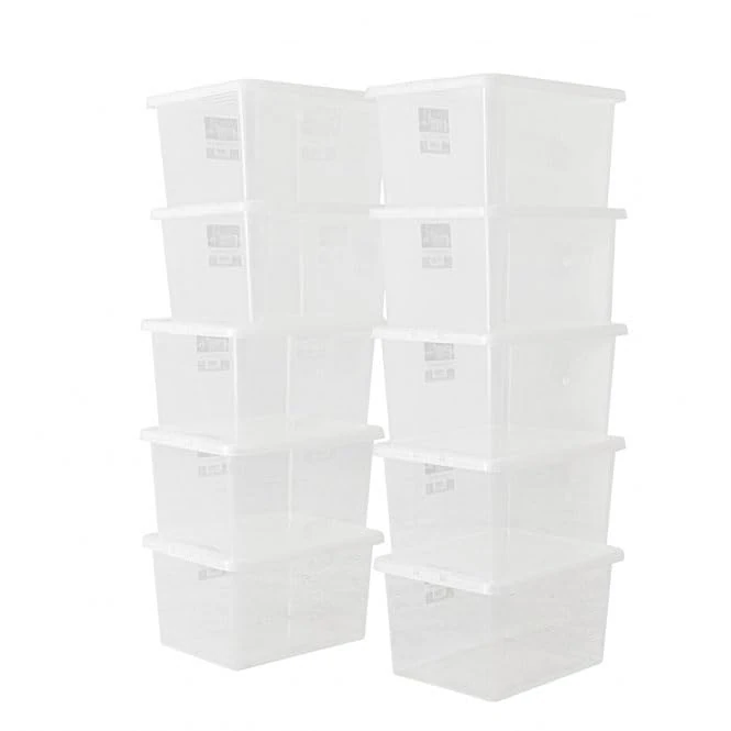 BiGDUG Plastic Storage Boxes – Clear Containers Tubs with Lids for Home or Office Storage (10 x 31 Litre)