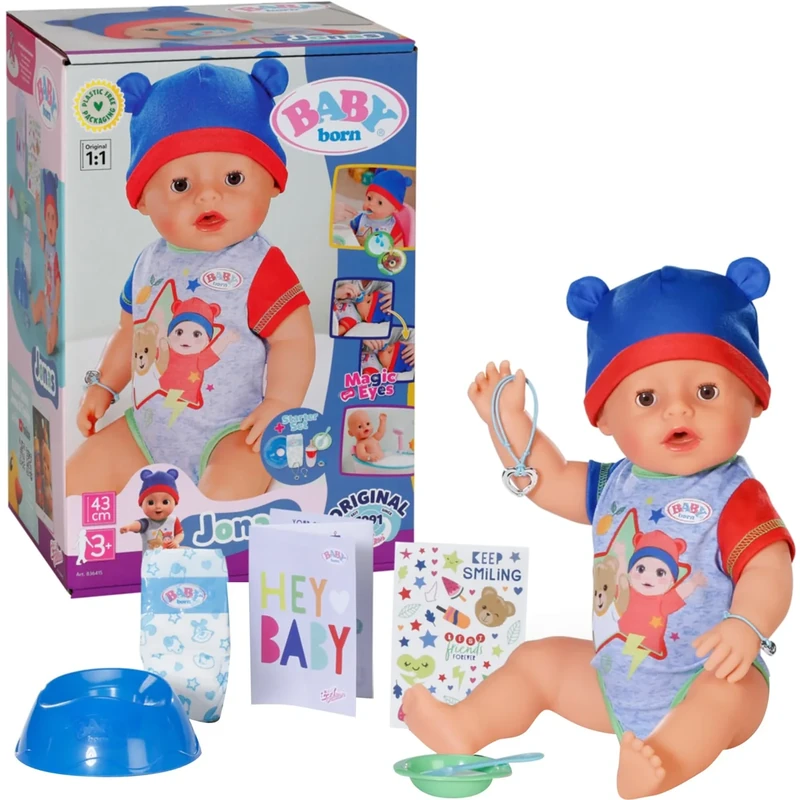 BABY born Jonas - 43 cm large Baby Doll - 10 Functions incl. Accessories & Romper - Works completely without batteries - Suitable for children from 3 years