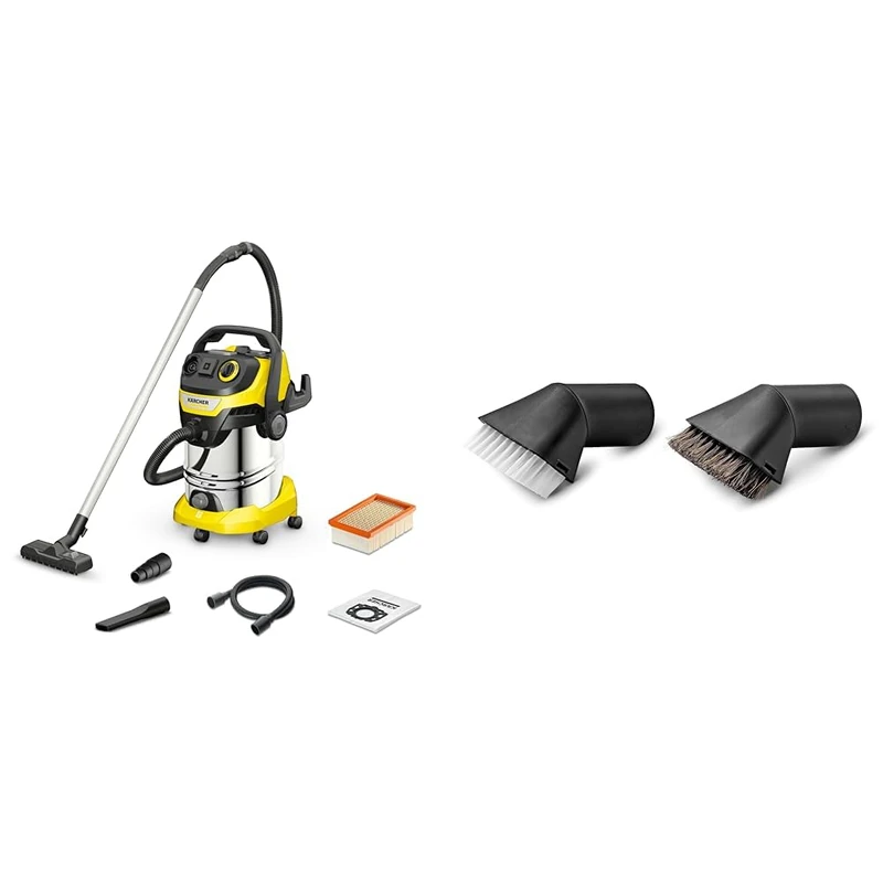 Bundle of Kärcher 1.628-378.0, WD 6 P Premium Wet & Dry Vacuum Cleaner, Yellow, 1300 W, 30 liters + Kärcher 2.863-221.0 Suction Brush Set