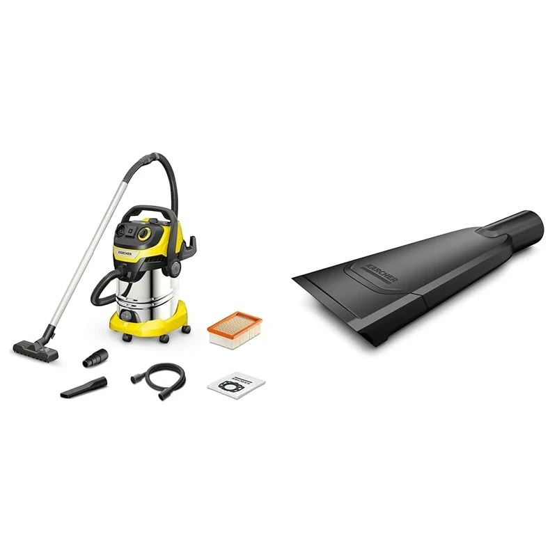 Bundle of Kärcher 1.628-378.0, WD 6 P Premium Wet & Dry Vacuum Cleaner, Yellow, 1300 W, 30 liters + Kärcher 28633160, Wet & Dry Vacuum Car Nozzle, 0 W