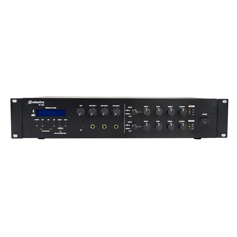 Adastra | V-122 Dual Zone 100V Advanced Mixer-Amplifier with Dual-Zone Output 2 x 120W and Bluetooth, DAB+/FM and USB/SD Media Player