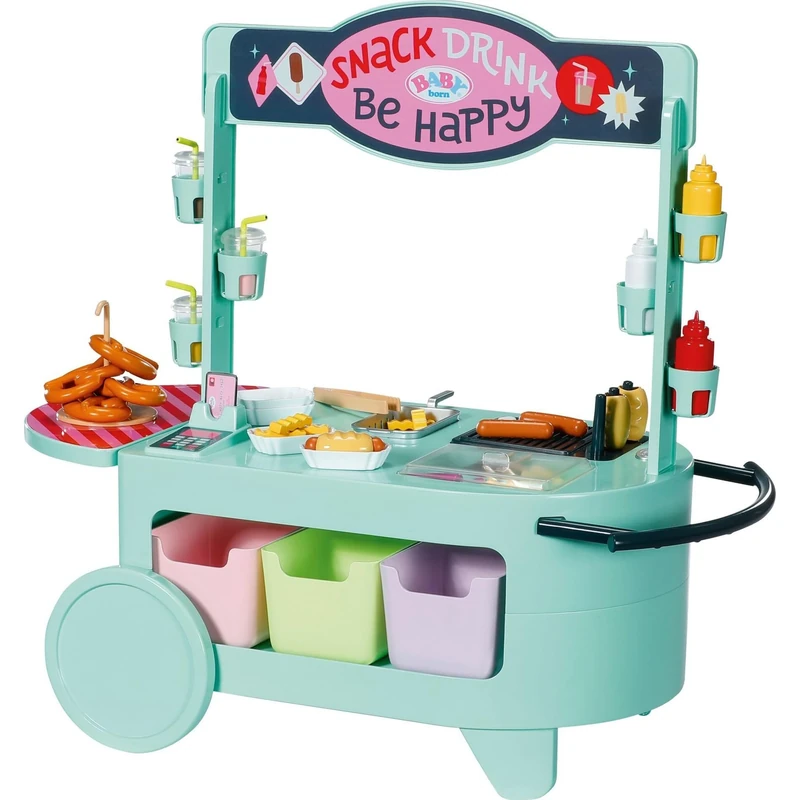 BABY born Snack Shop - Food Stand for Dolls with Sound Effects - 25 Different Fast Food Snacks - Premium doll accessories - Suitable for children from 3 years