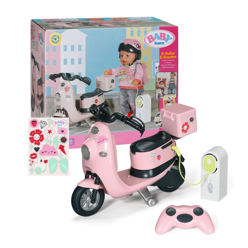 BABY born E-Scooter - Remote controlled Scooter incl. Accessories - Functions with batteries - Suitable for all 43cm dolls