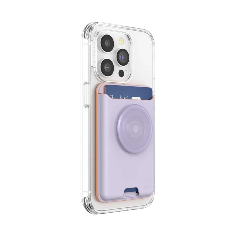 PopSockets Softgoods Phone Wallet with Expanding Grip and Adapter Ring for MagSafe, Phone Card Holder, Wireless Charging Compatible, Wallet Compatible with MagSafe - Lavender
