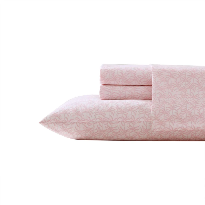 Tommy Bahama - King Sheets, Organic Cotton Coastal Bedding Set, Softens with Each Wash, 200 Thread Count (Lovely Palms Pink, King) - Image 1