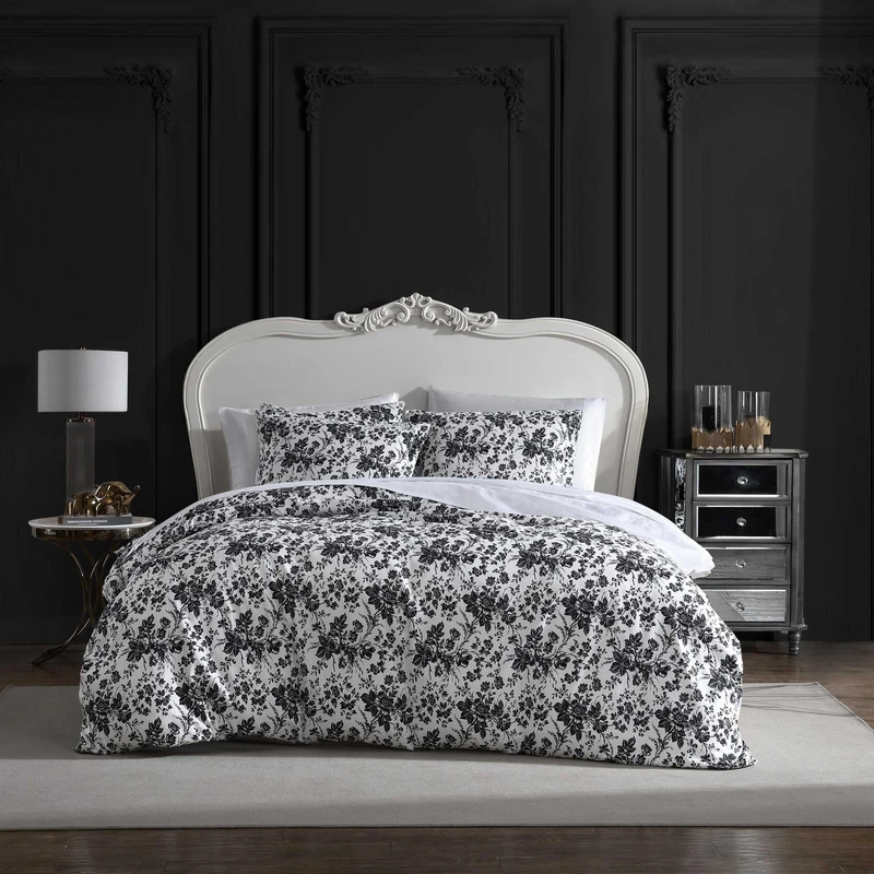 Betsey Johnson - King Duvet Cover, Soft Bedding Set with Matching Shams, Floral Home Decor (Betseys Toile Black, King)