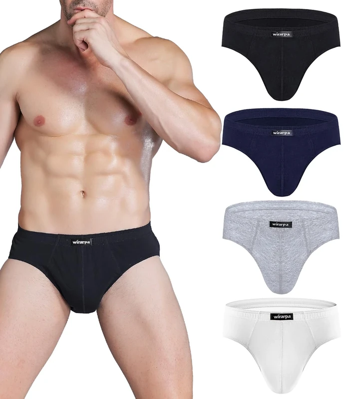 wirarpa Men's Cotton Briefs 4 Pack - Soft Waistband, No-Fly, MultiColor