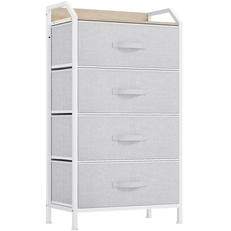 YITAHOME Chest of Drawer with 4 Drawers for Bedroom Fabric Dresser Storage Drawers With Handles Metal Frame for Living Room, Hallway,Light Gray