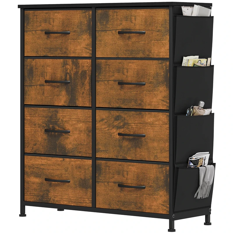 YITAHOME Chest of Drawer with 8 Drawers for Bedroom Fabric Dresser Storage Drawers With Handles Metal Frame for Living Room, Hallway,Rotten wood grain