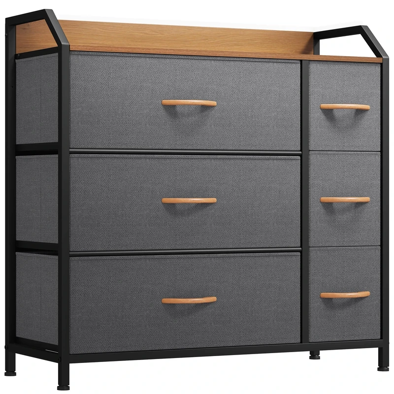 YITAHOME Chest of Drawer with 6 Drawers for Bedroom Fabric Dresser Storage Drawers With Handles Metal Frame for Living Room, Hallway,Dark Gray
