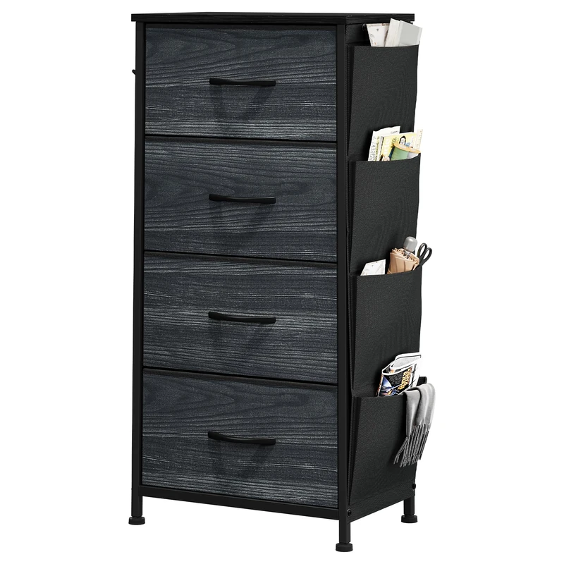 YITAHOME Chest of Drawer with 5 Drawers for Bedroom Fabric Dresser Storage Drawers With Handles Metal Frame for Living Room, Hallway,Black wood grain