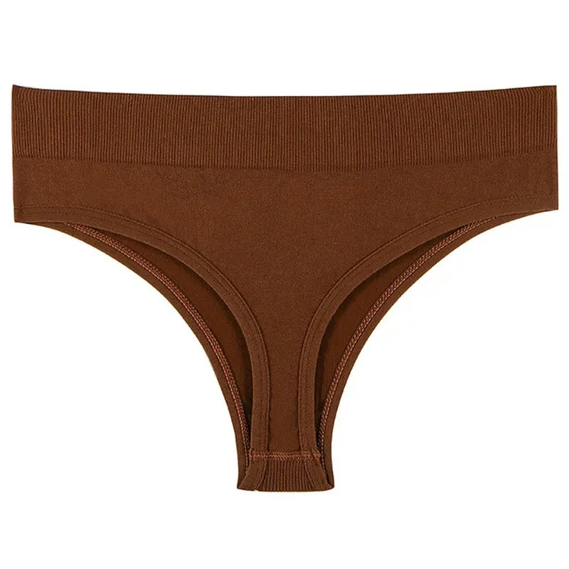 VHPNWJOB Underwear Women Thong Female Pure Mid-Waist Ladies T Pants Large Size Fitness T-Shaped Underwear Plus Size M-Xxl-Caramel Colour-L-1Pc