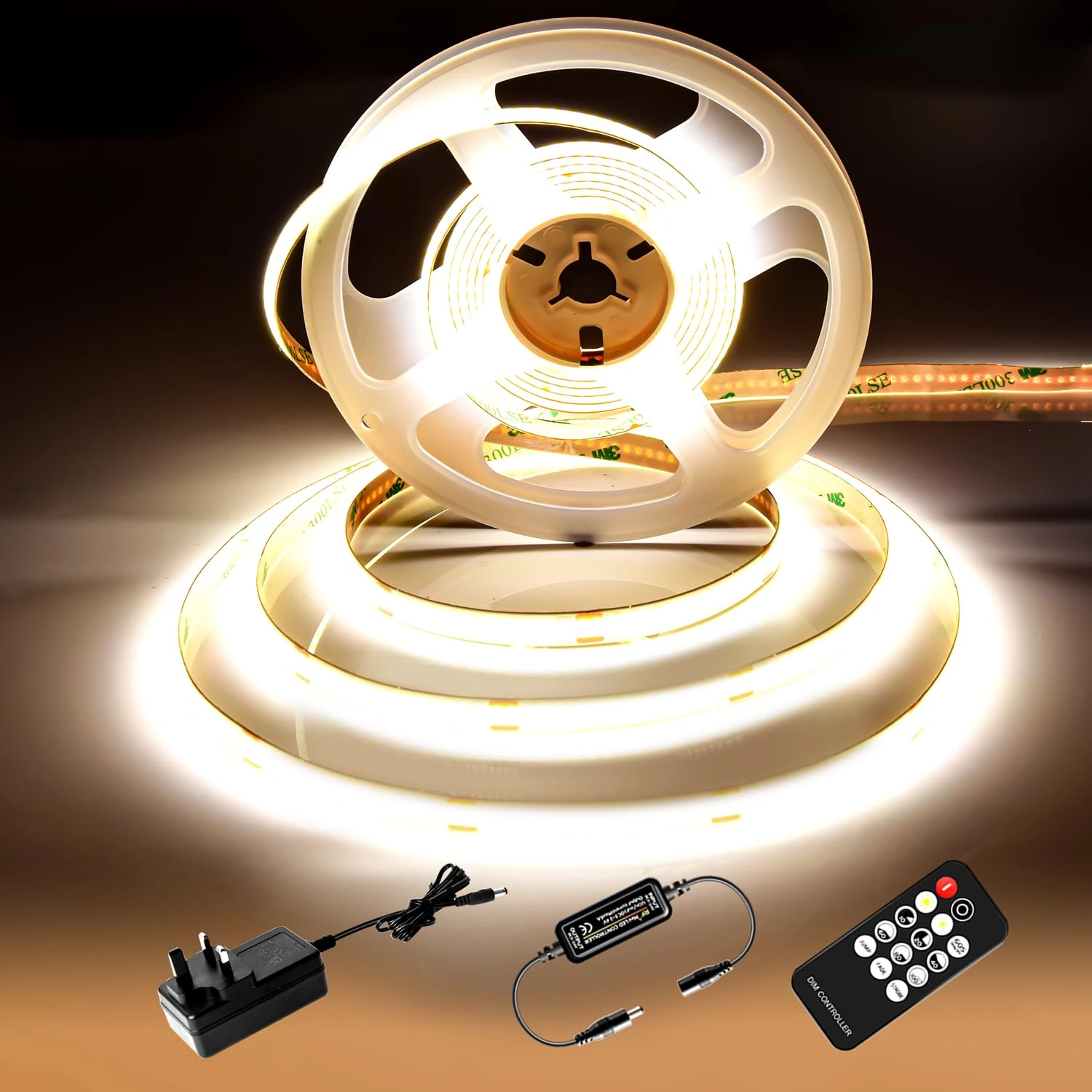 luktix COB LED Strip 2M,4000K Natural White LED Strips, 24V Dimmable LED Strip Lights, CRI92+,8mm Width, with Remote Control and UKCA Power Supply,for Home Decoration, Kitchen, Mirror