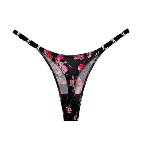 VHPNWJOB Underwear Women T-Shaped Panties Fitness Exercise Hip Lifting Low Waist High Fork T-Back Thongs Women-Flower Screen T-Back-M-1Pc