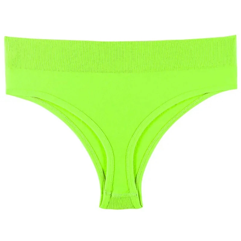VHPNWJOB Underwear Women Thong Female Pure Mid-Waist Ladies T Pants Large Size Fitness T-Shaped Underwear Plus Size M-Xxl-Fluorescent Green-L-1Pc