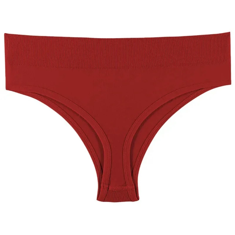 VHPNWJOB Underwear Women Thong Female Pure Mid-Waist Ladies T Pants Large Size Fitness T-Shaped Underwear Plus Size M-Xxl-Claret-L-1Pc