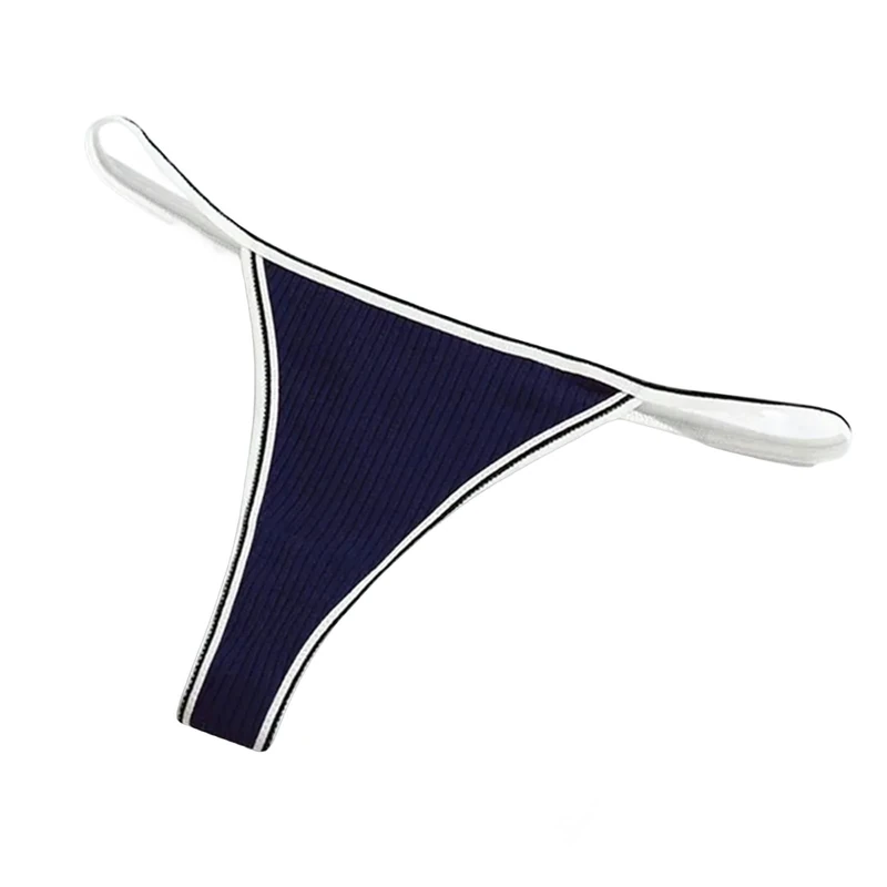 VHPNWJOB Underwear Women Women'S Panties Thong Mid Waist Seamless Ribbed T-Shaped Cotton G-Strings-Blue-S 40Kg-55Kg-1Pc