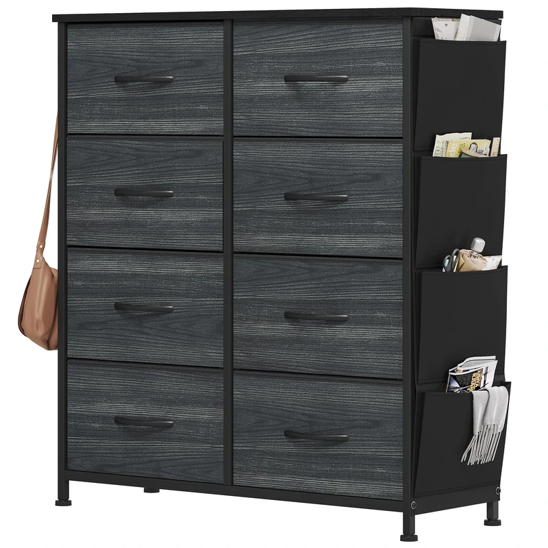 YITAHOME Chest of Drawer with 8 Drawers for Bedroom Fabric Dresser Storage Drawers With Handles Metal Frame for Living Room, Hallway,Black wood grain