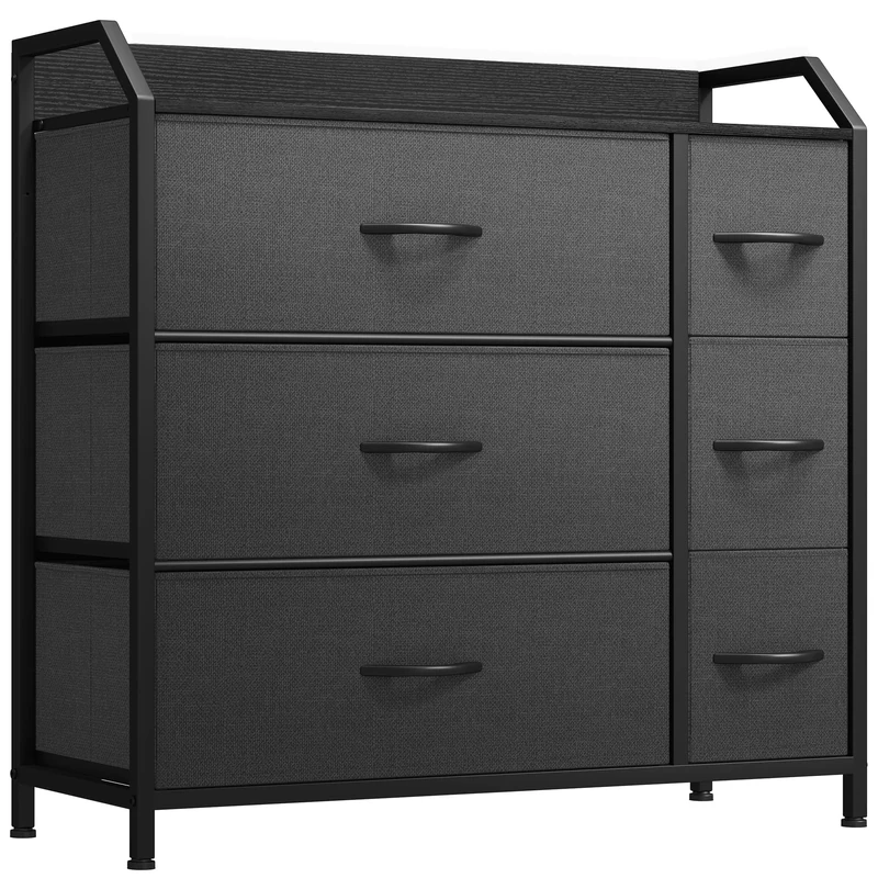 YITAHOME Chest of Drawer with 6 Drawers for Bedroom Fabric Dresser Storage Drawers With Handles Metal Frame for Living Room, Hallway,Black Gray