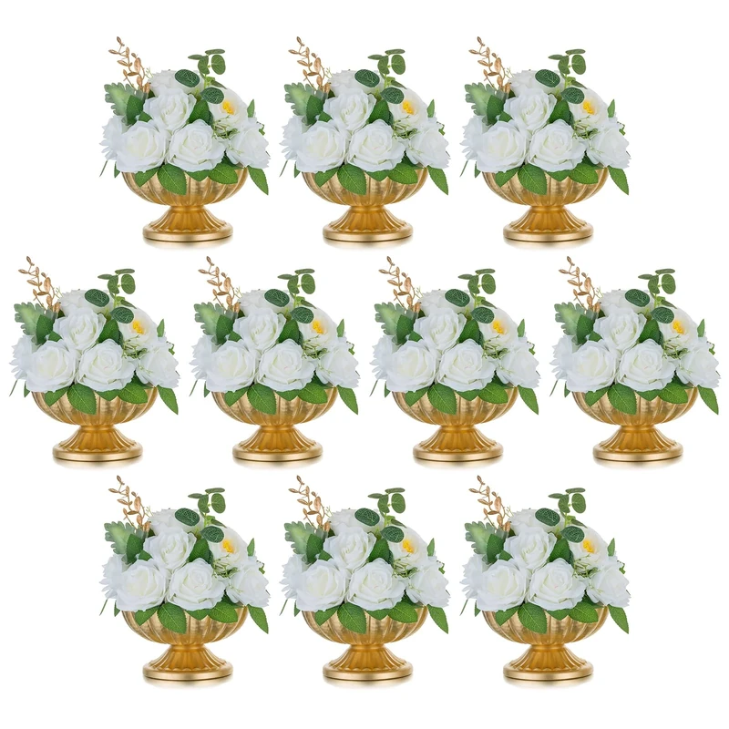 Inweder Metal Flower Vase for Table Centrepiece: 10 Pcs Vintage Gold Wedding Flower Arrangement Pot Vase for Flowers Small Plant Pot Planter Bowl for Party Event Anniversary Home Decor