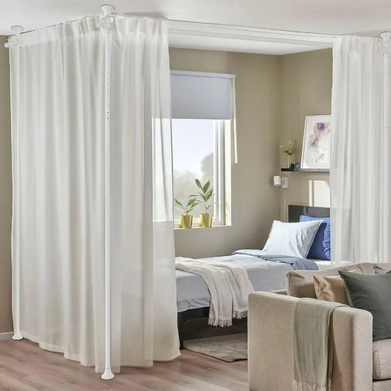 Room Curtains, No Drilling Wall Divider - 120” Towers, 114” Wide - Adjustable Floor to Ceiling Hanging Partition