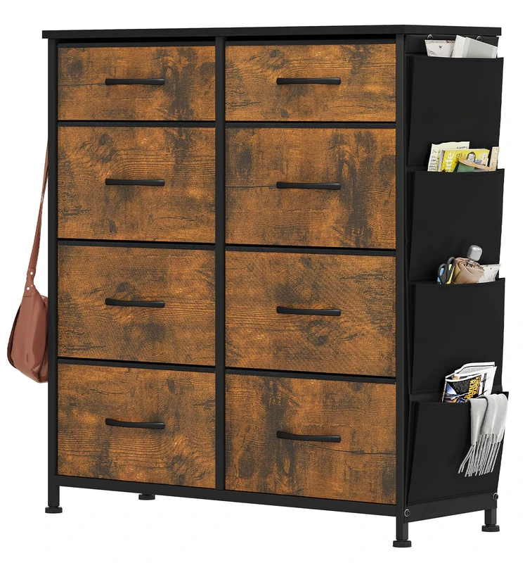 YITAHOME Chest of Drawer with 8 Drawers for Bedroom Fabric Dresser Storage Drawers With Handles Metal Frame for Living Room, Hallway,Rotten wood grain
