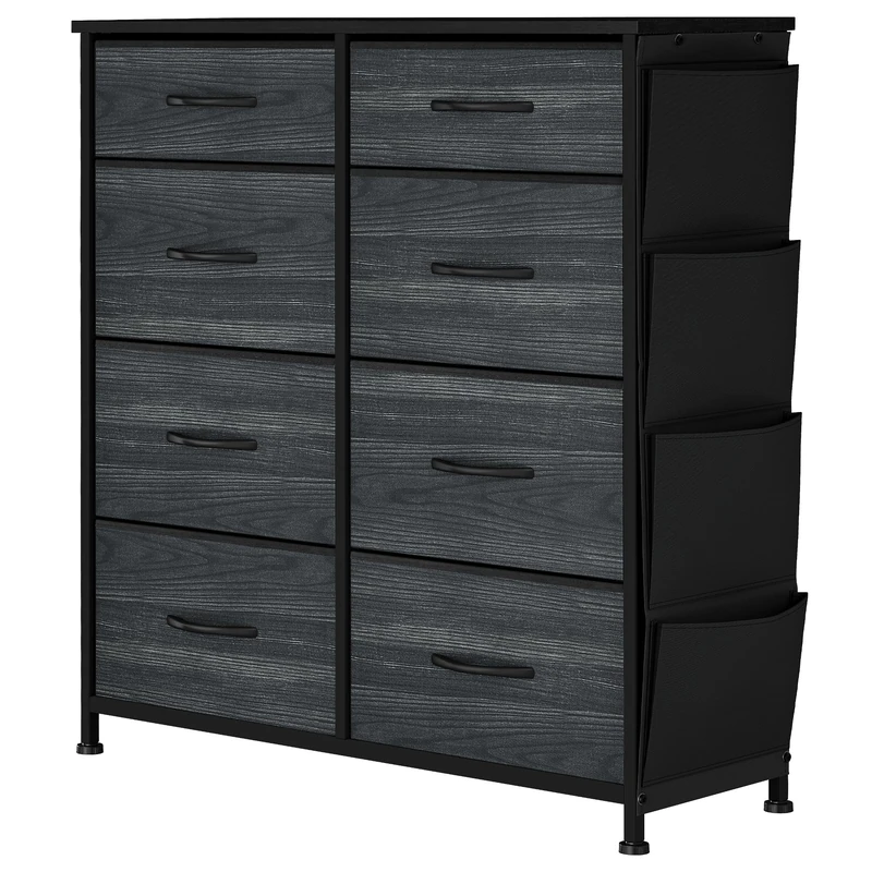 YITAHOME Chest of Drawer with 8 Drawers for Bedroom Fabric Dresser Storage Drawers With Handles Metal Frame for Living Room, Hallway,Black wood grain