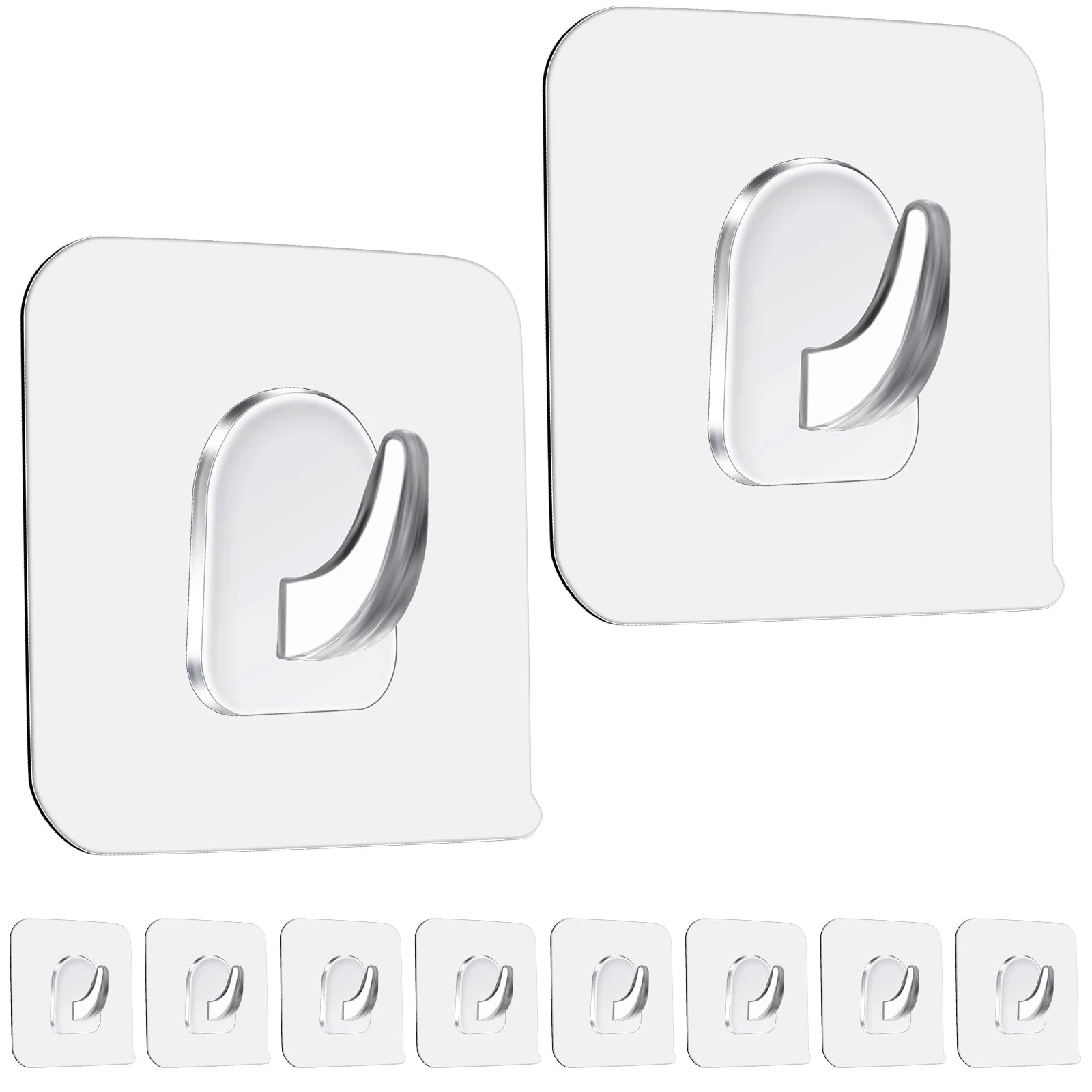 WLLHYF Self-Adhesive Small Wall Hooks Clear Square Strong Shower Pothook Heavy Duty Waterproof for Kitchen Bathroom Office Door Window Hanging Hat Towel Picture (Style B-Rounded Corners, 12)