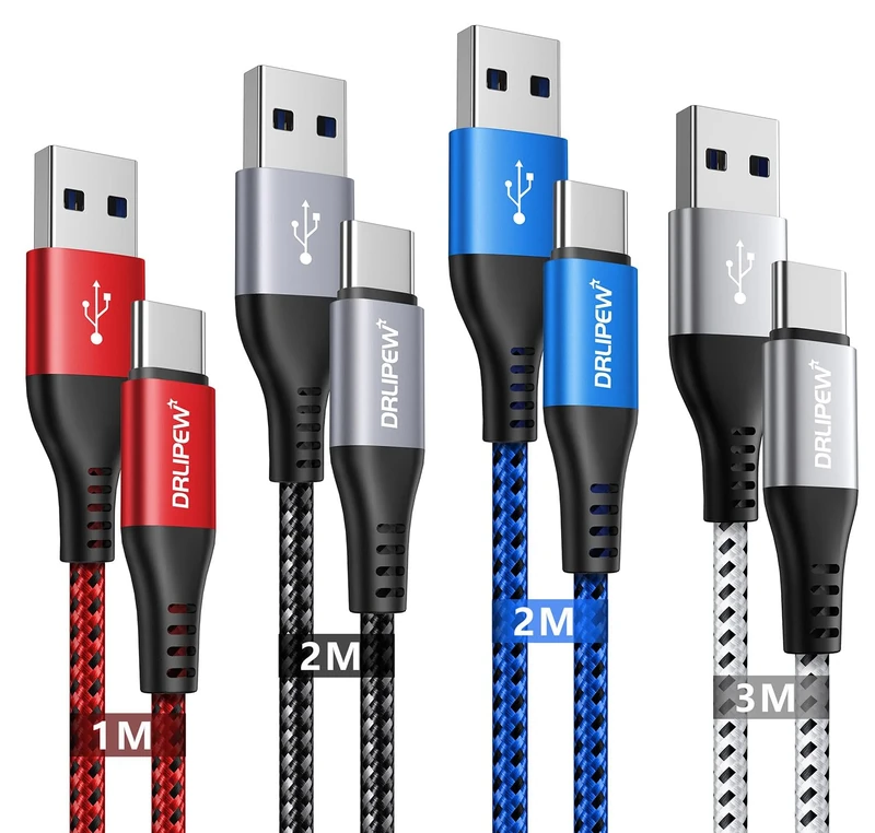 USB C Charger Cable Fast Charge[1M+2M+2M+3M, 4Pack], USB Type C Cable Fast Charging Lead Nylon Braided for Samsung Galaxy S20 S21 S22 S23 S24 Ultra FE 5G, A21s A51 A71 A12 A22, Switch, Moto