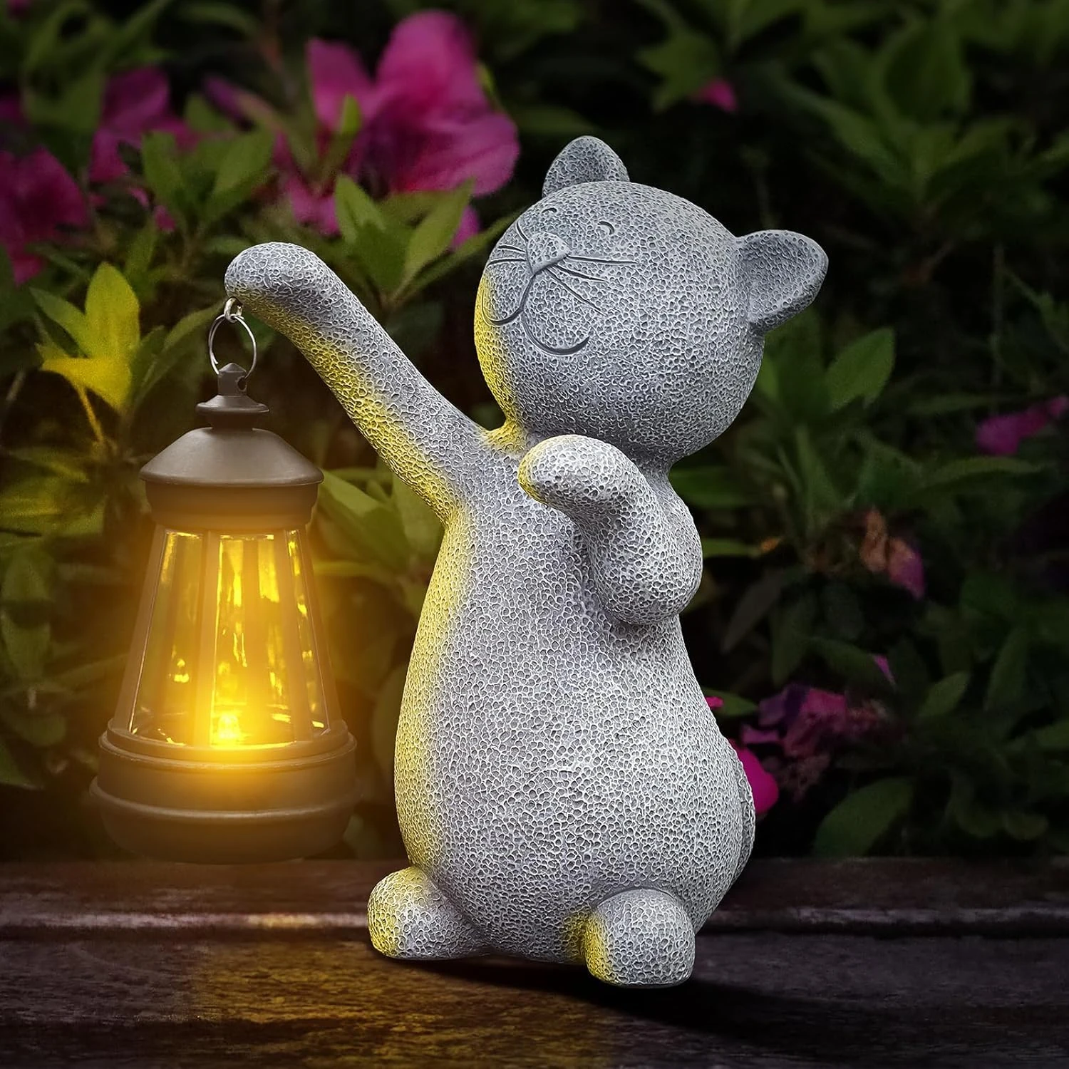 RICHIE Cat Statue Solar Garden Ornaments Outdoor, Waterproof Garden Statue Figurine Sculpture Funny Home Lawn Decor Cat Accessories, Birthday Fairy Gift for Mom Grandma Women