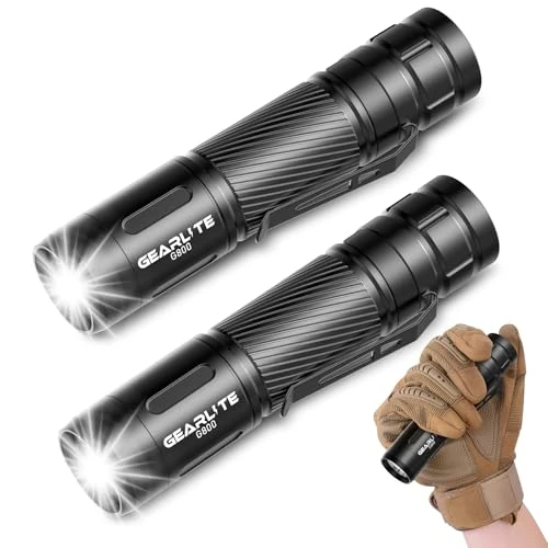 GEARLITE Torches LED Super Bright, 2000LM LED Torch Rechargeable with 3 Lighting Modes, Long Battery Life, Waterproof Flashlight Zoomable for Power Cuts, Emergency, Camping, Hiking, Outdoor (1 Pack-1)