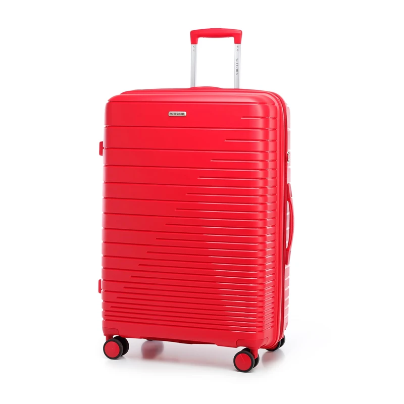 WITTCHEN FUERTA Line Set of suitcases Hard Luggage Expandable Suitcase Luggage Made of Polypropylene with Glistening Straps 4 Double Wheels Retractable Handle TSA Lock Size (S+M+L) Red