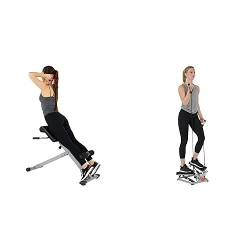 Sunny Health & Fitness Advanced Twist Stepper Machine with Resistance Bands - SF-S0979 + Sunny Health and Fitness 45 Degree Hyperextension Roman Chair, Steel, Grey, One Size