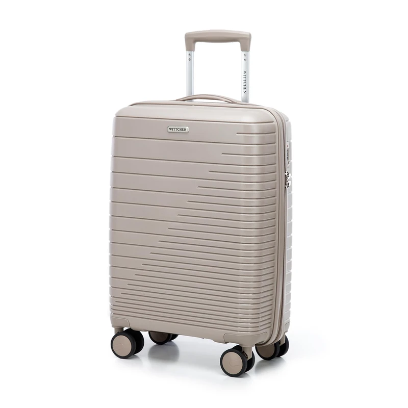 WITTCHEN FUERTA Line Medium Suitcase Hard Luggage Expandable Suitcase Luggage Made of Polypropylene with Glistening Straps 4 Double Wheels Retractable Handle TSA Lock Size M Beige