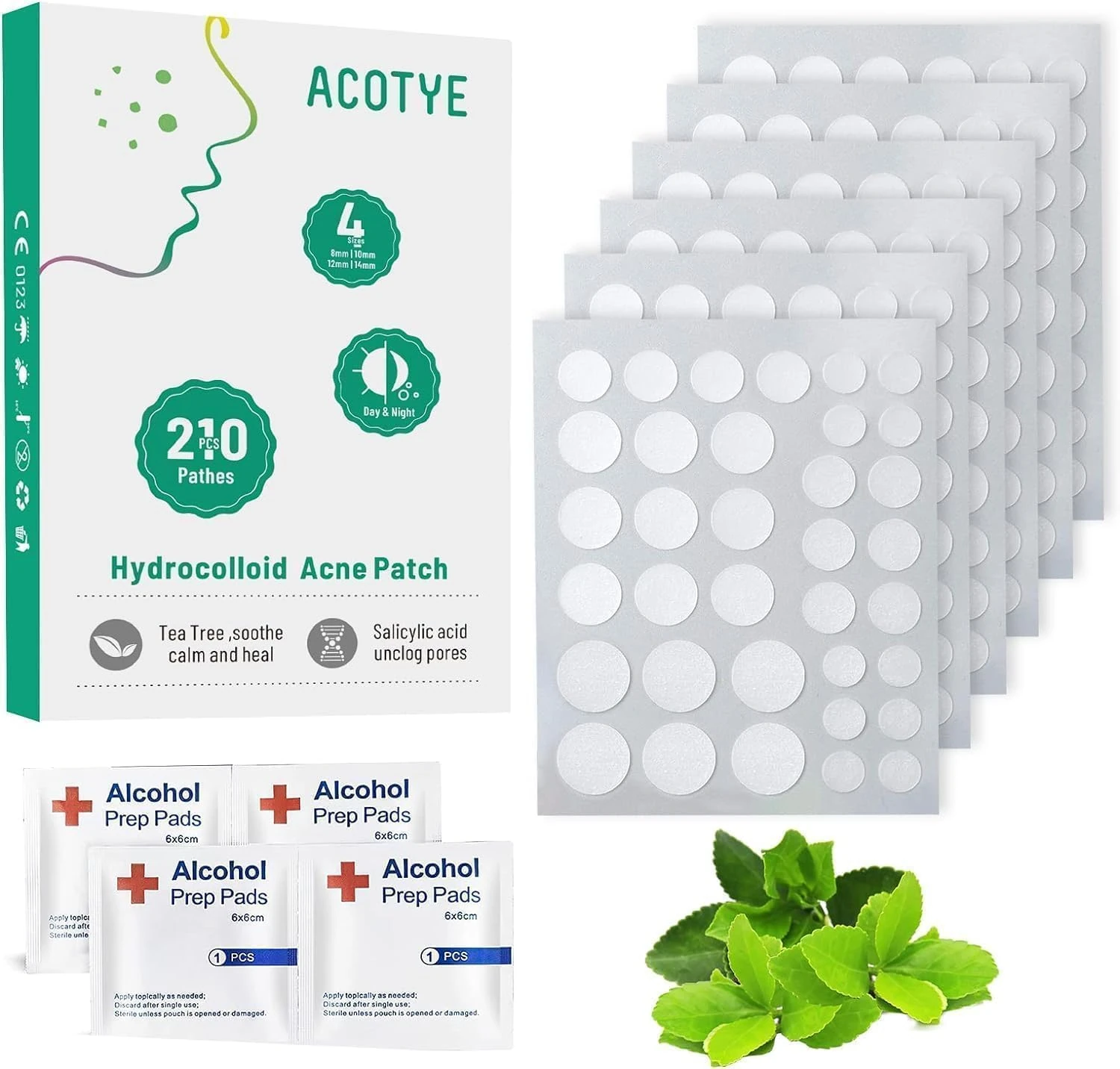 ACOTYE Pimple Patches Spot Patches Salicylic Acid, Tea Tree Oil, for Large Zit Breakouts, Hydrocolloid Patches for Face, Chin or Back (S, count, 210)