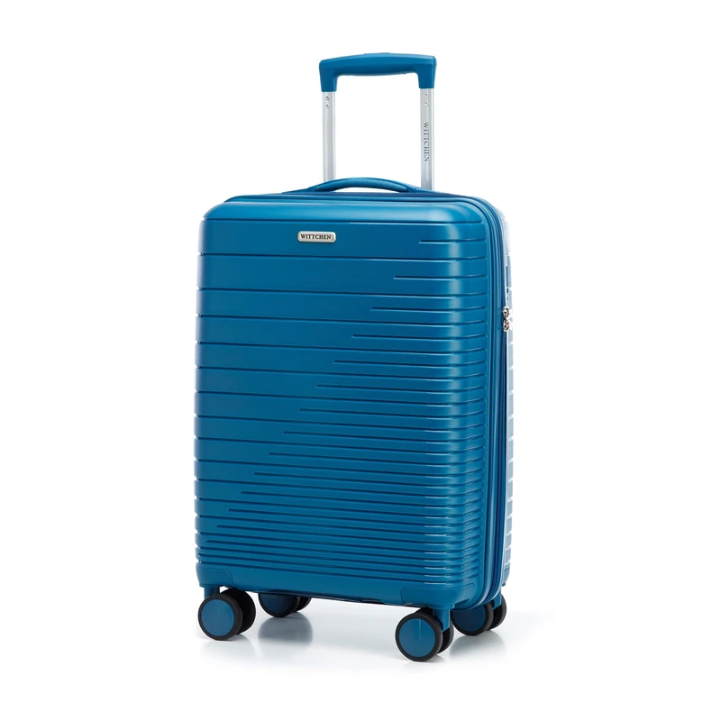 WITTCHEN FUERTA Line Set of suitcases Hard Luggage Expandable Suitcase Luggage Made of Polypropylene with Glistening Straps 4 Double Wheels Retractable Handle TSA Lock Size (S+M+L) Blue