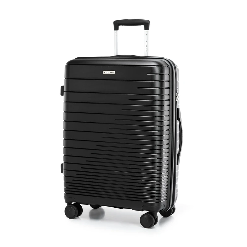 WITTCHEN FUERTA Line Large Suitcase Hard Luggage Expandable Suitcase Luggage Made of Polypropylene with Glistening Straps 4 Double Wheels Retractable Handle TSA Lock Size L Black