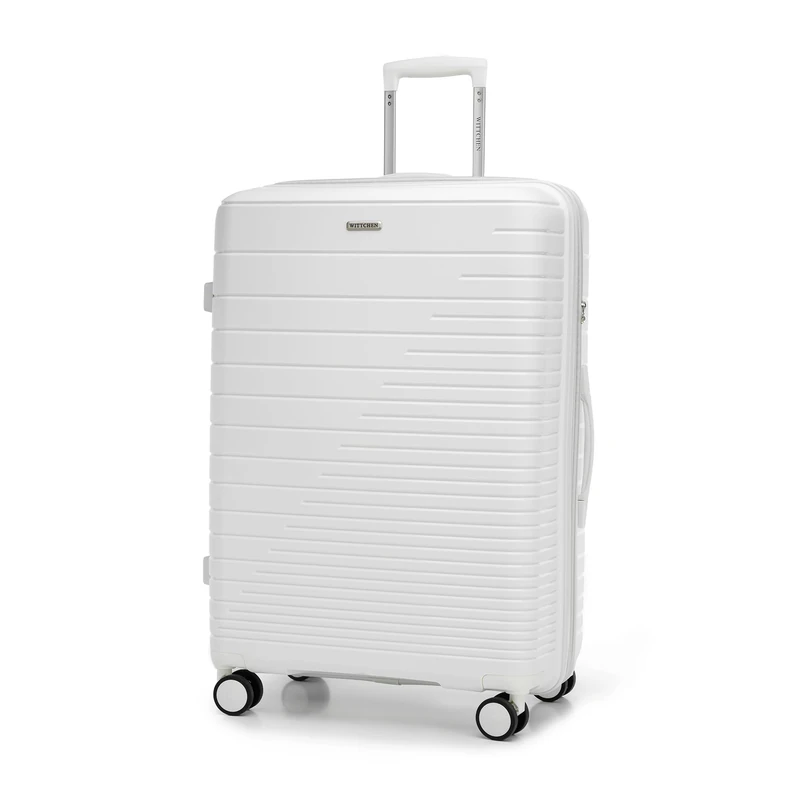 WITTCHEN FUERTA Line Large Suitcase Hard Luggage Expandable Suitcase Luggage Made of Polypropylene with Glistening Straps 4 Double Wheels Retractable Handle TSA Lock Size L Off White