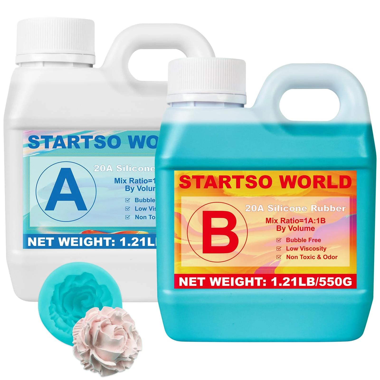 STARTSO WORLD Silicone Mold Making Kit 20A, Jade Green Platinum Liquid Silicone Rubber for Mold Making, Fast Cure & Food Safe Silicone Mold Maker 38OZ, Ideal for Casting Resin Molds/Silicone Molds