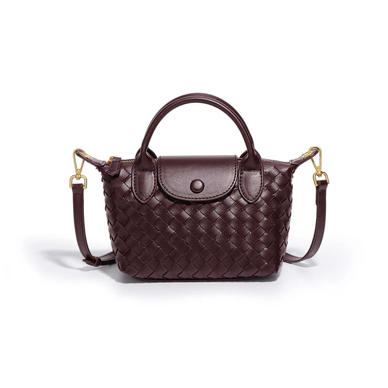 Mini Small Size Braided Luxury Leather Women's top Handle Handbag Fashion Travel Daily Satchel, Purple, S