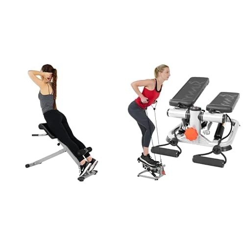 Sunny Health & Fitness Advanced Mini Home Steppers with Resistance Bands - SF-S0978 + Sunny Health and Fitness 45 Degree Hyperextension Roman Chair, Steel, Grey, One Size