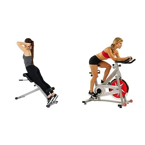 Sunny Health and Fitness Indoor Studio Cycle Pro Exercise Bike with 18 KG Flywheel + 45 Degree Hyperextension Roman Chair, Steel, Grey, One Size SF-BH6629