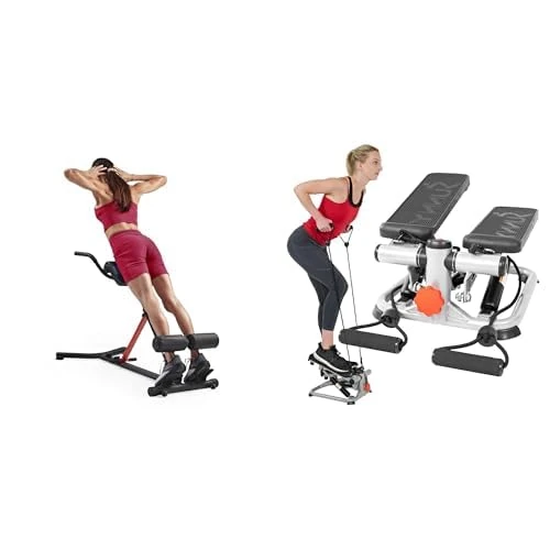 Sunny Health & Fitness Advanced Mini Home Steppers with Resistance Bands - SF-S0978 + Unisex's Station-SF-BH620062 Hyperextension Roman Chair with Dip Station