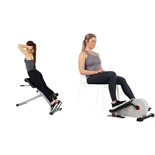 Sunny Health and Fitness Magnetic Under Desk Elliptical Peddler, Portable Mini with Resistance + 45 Degree Hyperextension Roman Chair, Steel, Grey, One Size SF-BH6629