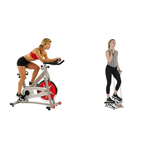 Sunny Health & Fitness Advanced Twist Stepper Machine with Resistance Bands - SF-S0979 + Indoor Studio Cycle Pro Exercise Bike with 18 KG Flywheel and Chain Drive