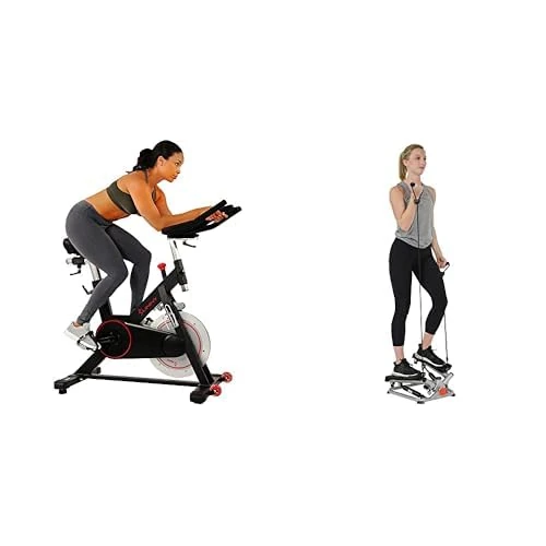Sunny Health & Fitness Advanced Twist Stepper Machine with Resistance Bands - SF-S0979 + Indoor Cycling Wheel with Magnetic Belt Drive, 136kg Max Weight, Adjustable Saddle & Handlebar