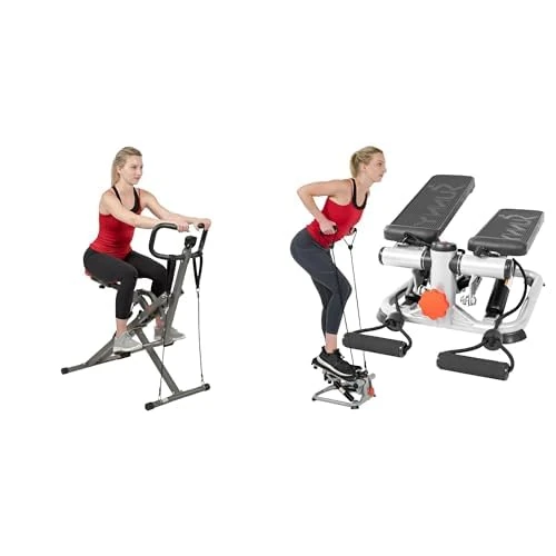 Sunny Health & Fitness Advanced Mini Home Steppers with Resistance Bands - SF-S0978 + Row-N-Ride™ PRO Squat Assist Trainer, Rowing Machine for Glute Workout