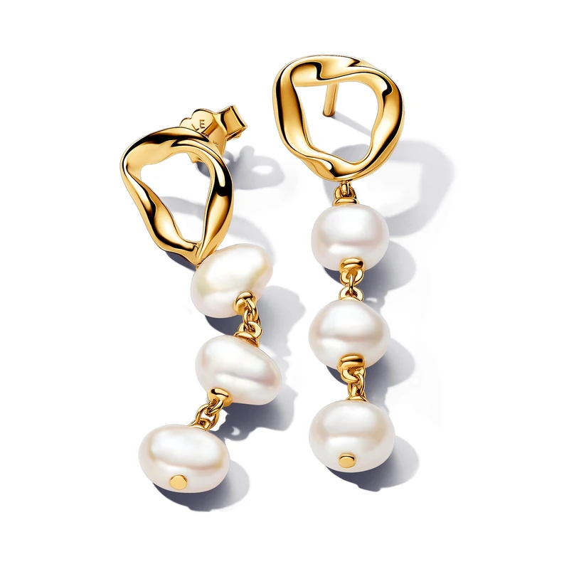 Pandora Essence 14k Gold-plated drop earrings with baroque white treated freshwater cultured pearl