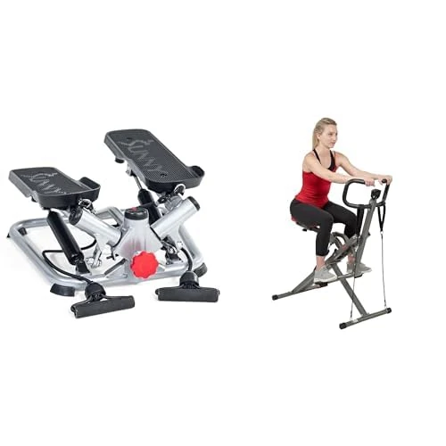 Sunny Health & Fitness Advanced Twist Stepper Machine with Resistance Bands - SF-S0979 + Row-N-Ride™ PRO Squat Assist Trainer, Rowing Machine for Glute Workout