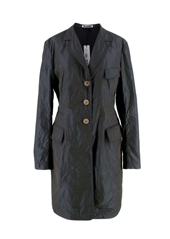 Jil Sander Pre-loved Iridescent Grey Longline Raincoat